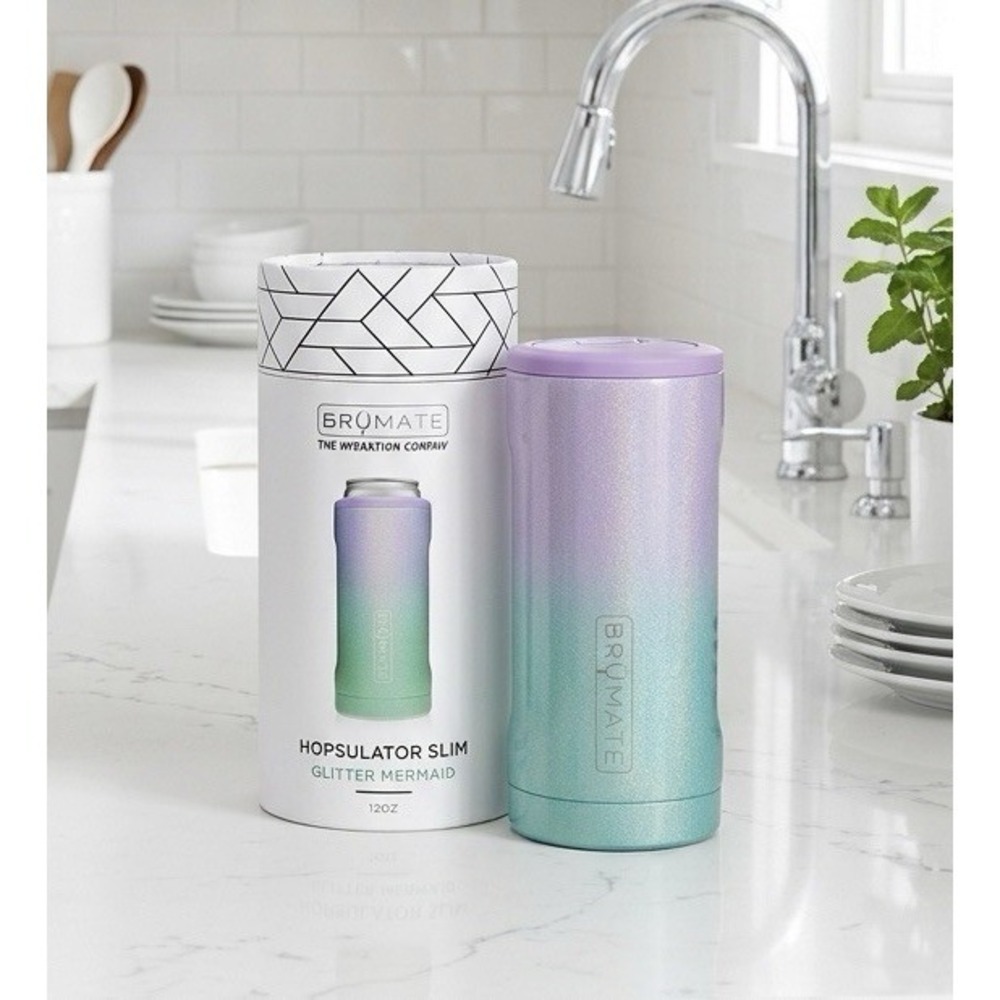 BrüMate Hopsulator‎ Slim Glitter Mermaid 12oz Can Cooler Tumbler Shimmer